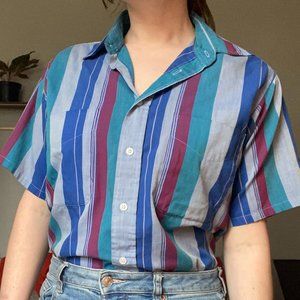 Vintage striped button up short sleeve shirt